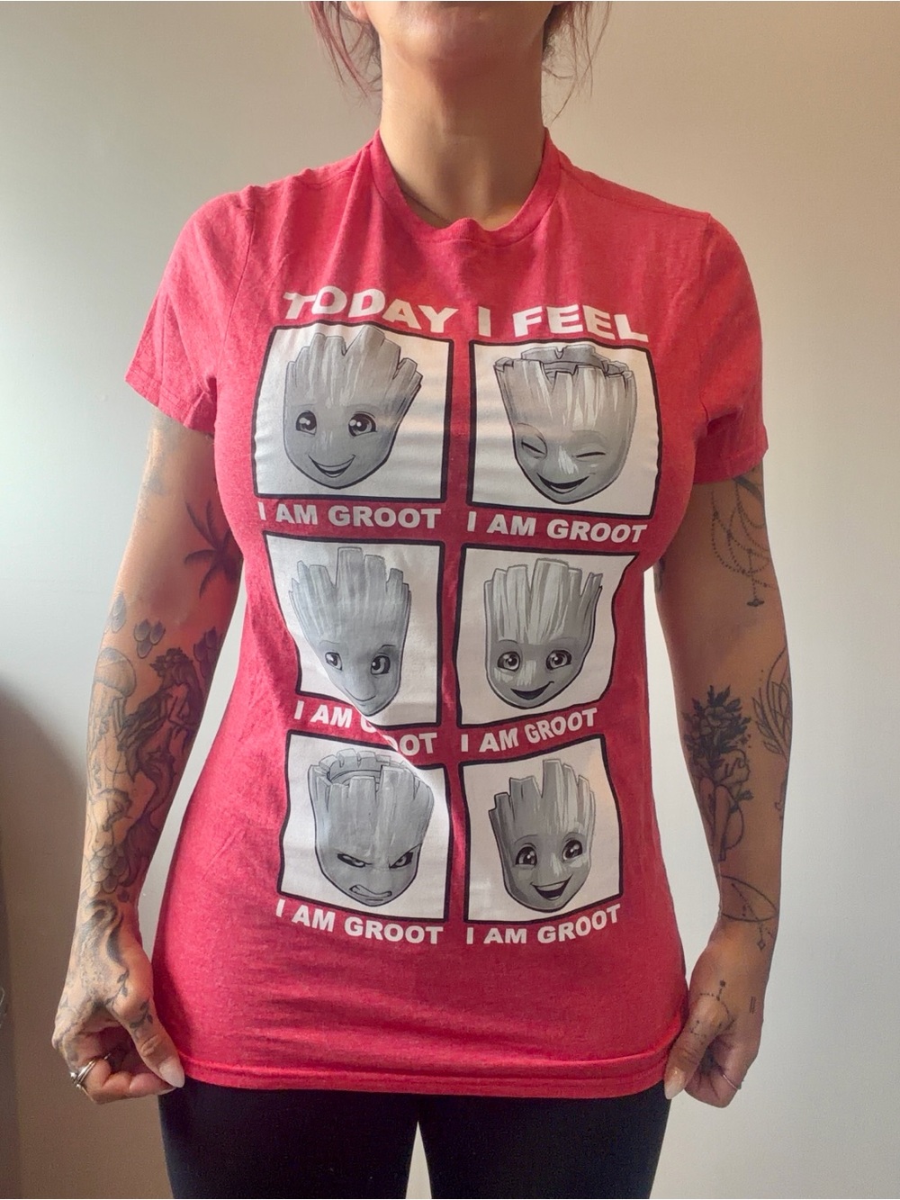 "Today I Feel I am Groot" Funny Marvel Avengers Red Small Unisex T-Shirt